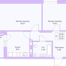 Квартира 52,7 м², 2-комнатная - изображение 3