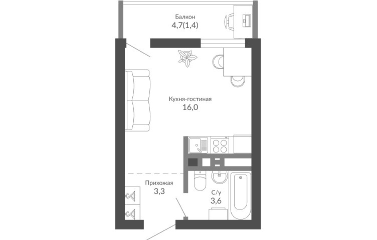 24,2 м², квартира-студия 7 217 100 ₽ - изображение 11