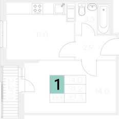 Квартира 32,3 м², 1-комнатная - изображение 2