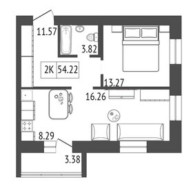 Квартира 54,2 м², 2-комнатная - изображение 1