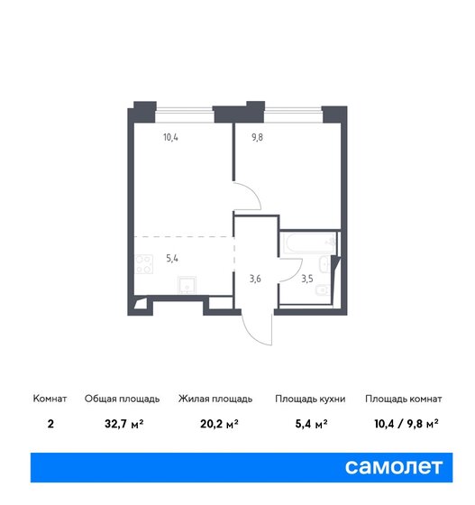 32,7 м², 1-комнатные апартаменты 15 485 704 ₽ - изображение 16