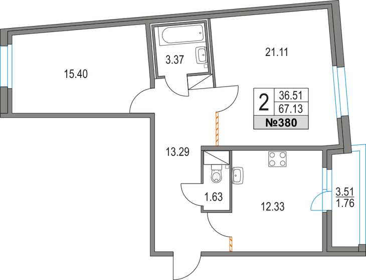 67,1 м², 2-комнатная квартира 15 604 274 ₽ - изображение 1