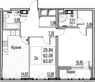 Квартира 63,9 м², 2-комнатная - изображение 1