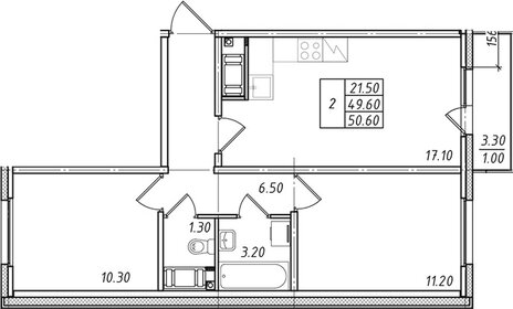 Квартира 50,7 м², 2-комнатная - изображение 1