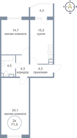 Квартира 71,5 м², 2-комнатная - изображение 1