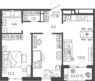 57 м², 2-комнатная квартира 6 500 000 ₽ - изображение 88