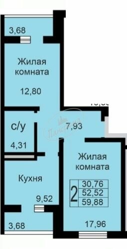 59,8 м², 2-комнатная квартира 5 899 000 ₽ - изображение 1