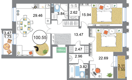 100 м², 2-комнатная квартира 37 000 000 ₽ - изображение 72