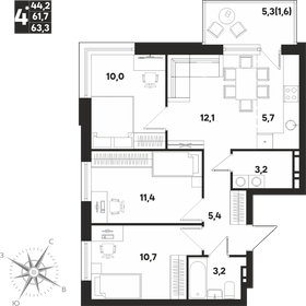 Квартира 63,3 м², 4-комнатная - изображение 1