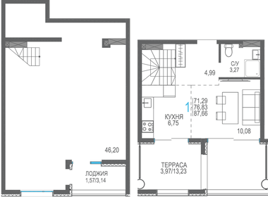 Квартира 76,8 м², 1-комнатная - изображение 1