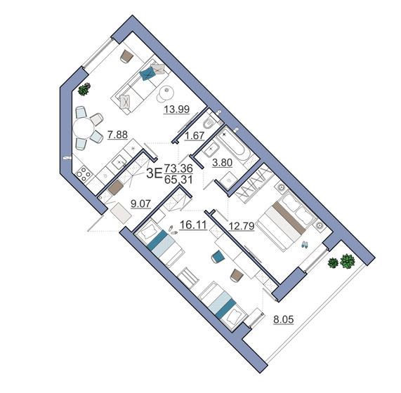 73,4 м², 3-комнатная квартира 6 612 400 ₽ - изображение 1