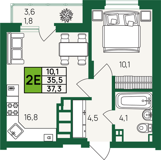 37,3 м², 1-комнатная квартира 4 365 042 ₽ - изображение 1