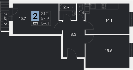 Квартира 59,1 м², 2-комнатная - изображение 1