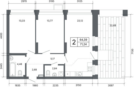 Квартира 63,8 м², 2-комнатная - изображение 2