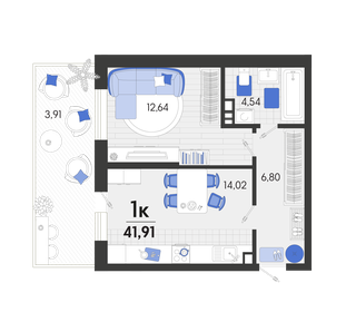 Квартира 41,9 м², 1-комнатная - изображение 1