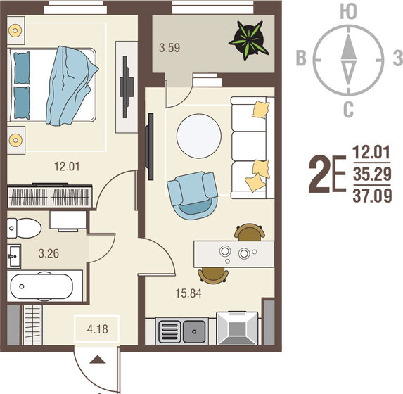 37,1 м², 1-комнатная квартира 3 356 645 ₽ - изображение 51