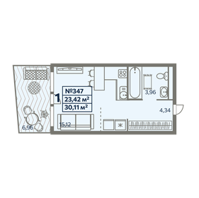 Квартира 30,1 м², студия - изображение 1