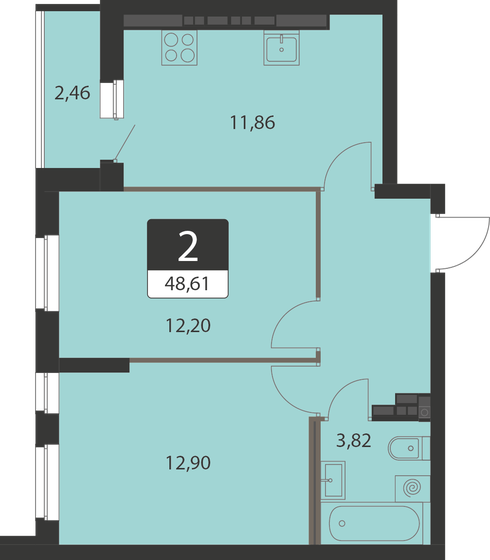 48,6 м², 2-комнатная квартира 6 245 496 ₽ - изображение 1