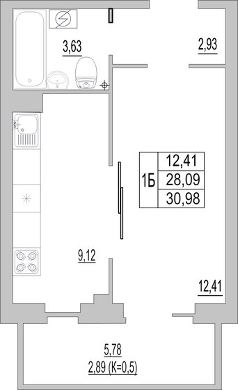 31 м², квартира-студия 2 540 360 ₽ - изображение 1