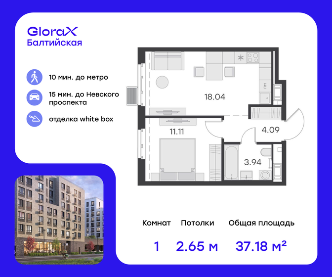 37,2 м², 1-комнатная квартира 12 379 999 ₽ - изображение 1