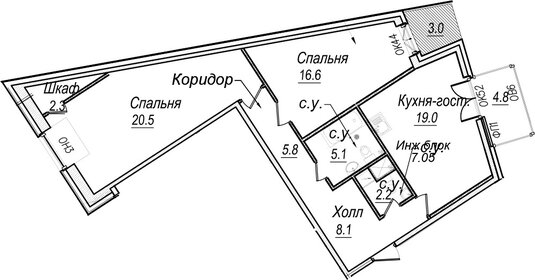 Квартира 85,6 м², 2-комнатная - изображение 1