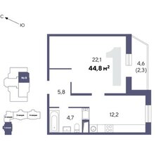 Квартира 44,8 м², 1-комнатная - изображение 2
