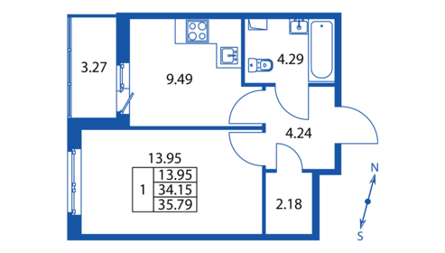 36,1 м², 1-комнатная квартира 5 156 580 ₽ - изображение 11