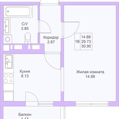 Квартира 31,1 м², 1-комнатная - изображение 3