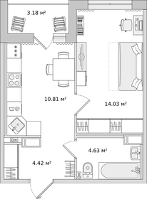 37,1 м², 1-комнатная квартира 14 225 000 ₽ - изображение 84