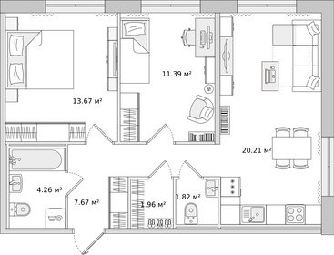 57,5 м², 2-комнатная квартира 8 300 000 ₽ - изображение 96