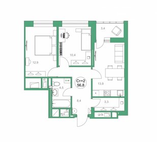 55,4 м², 2-комнатная квартира 8 800 000 ₽ - изображение 86