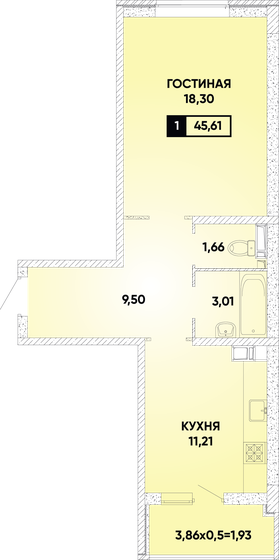 45,4 м², 1-комнатная квартира 6 601 335 ₽ - изображение 1