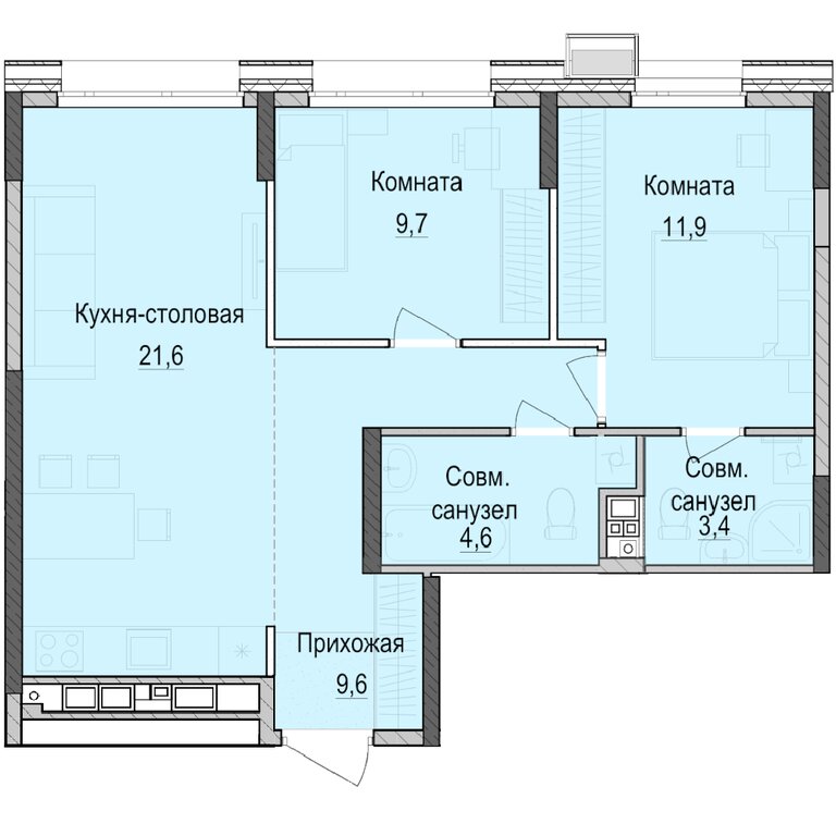 Варианты планировок ЖК «Парк Маяк» - планировка 3