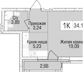 Квартира 34,1 м², студия - изображение 1