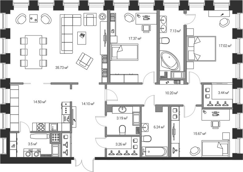 151,4 м², 3-комнатная квартира 58 885 000 ₽ - изображение 1