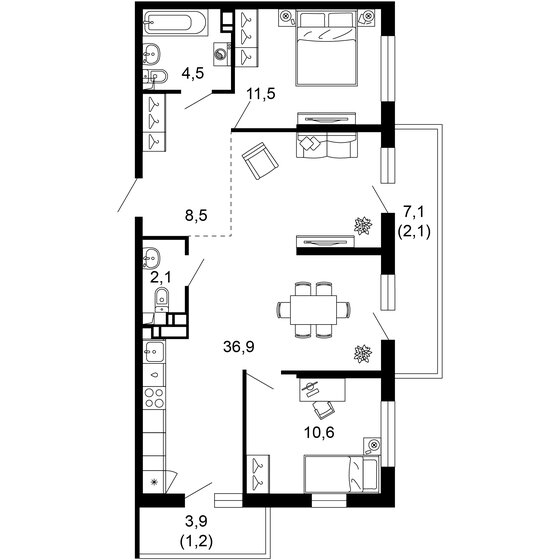 77,4 м², 2-комнатная квартира 27 175 140 ₽ - изображение 1