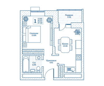 37,3 м², 1-комнатная квартира 4 458 545 ₽ - изображение 9