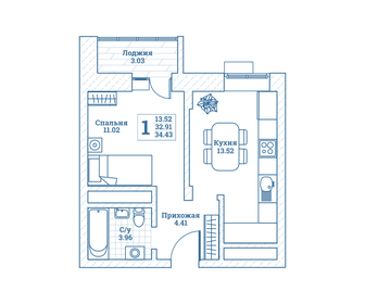 34,3 м², 1-комнатная квартира 4 204 200 ₽ - изображение 9