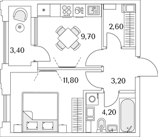 Квартира 33,2 м², 1-комнатная - изображение 1