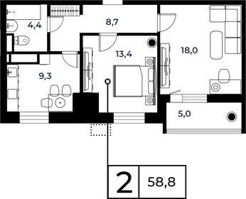 Квартира 58,4 м², 2-комнатная - изображение 1