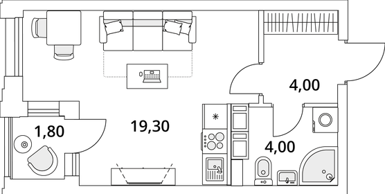 Квартира 28,2 м², студия - изображение 1