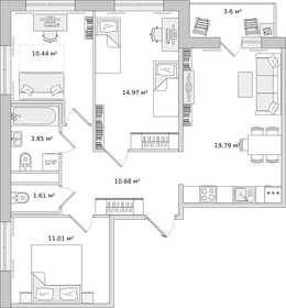 70 м², 3-комнатная квартира 12 645 000 ₽ - изображение 79