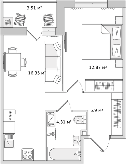 42,9 м², 1-комнатная квартира 10 259 883 ₽ - изображение 1