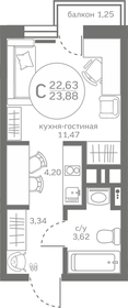 Квартира 22,6 м², студия - изображение 1