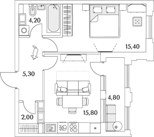 45,7 м², 1-комнатная квартира 8 800 000 ₽ - изображение 141