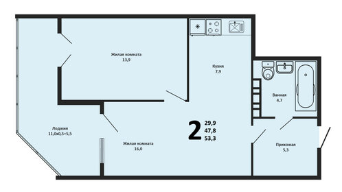 Квартира 60 м², 2-комнатная - изображение 1