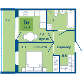 Квартира 36,8 м², 1-комнатная - изображение 1