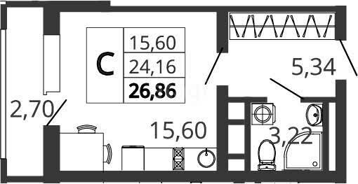 Квартира 24 м², студия - изображение 1