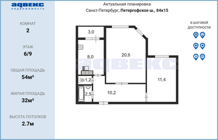 55 м², 2-комнатная квартира 9 400 000 ₽ - изображение 55