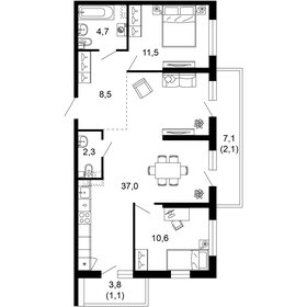 77,4 м², 2-комнатная квартира 27 175 140 ₽ - изображение 14